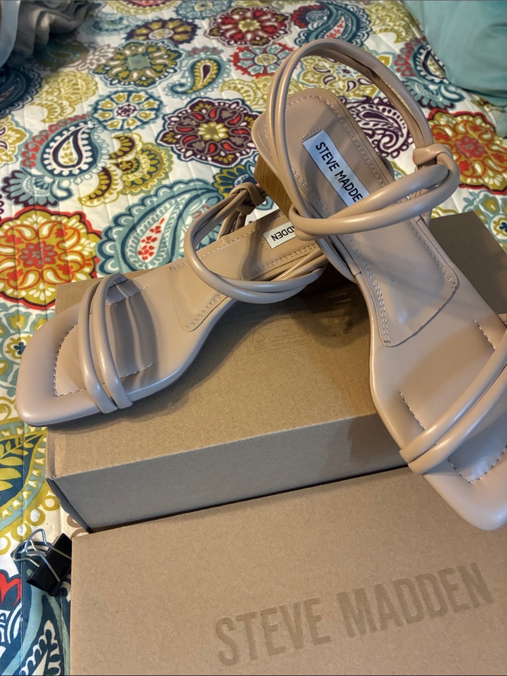 Steve Madden Beige Nude Strappy Square-Toe Sandals